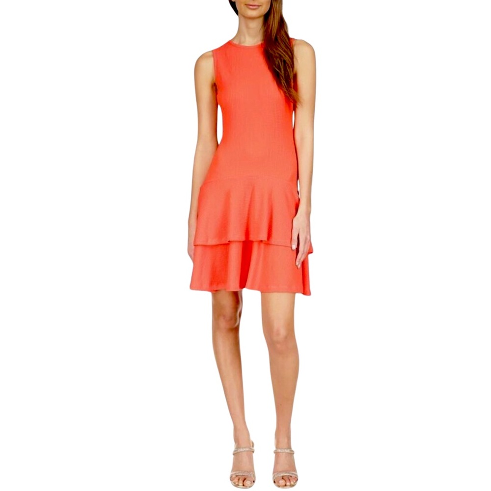 Michael Kors Sleeveless Ruffle Hem Mini Dress - S - Sangria Red